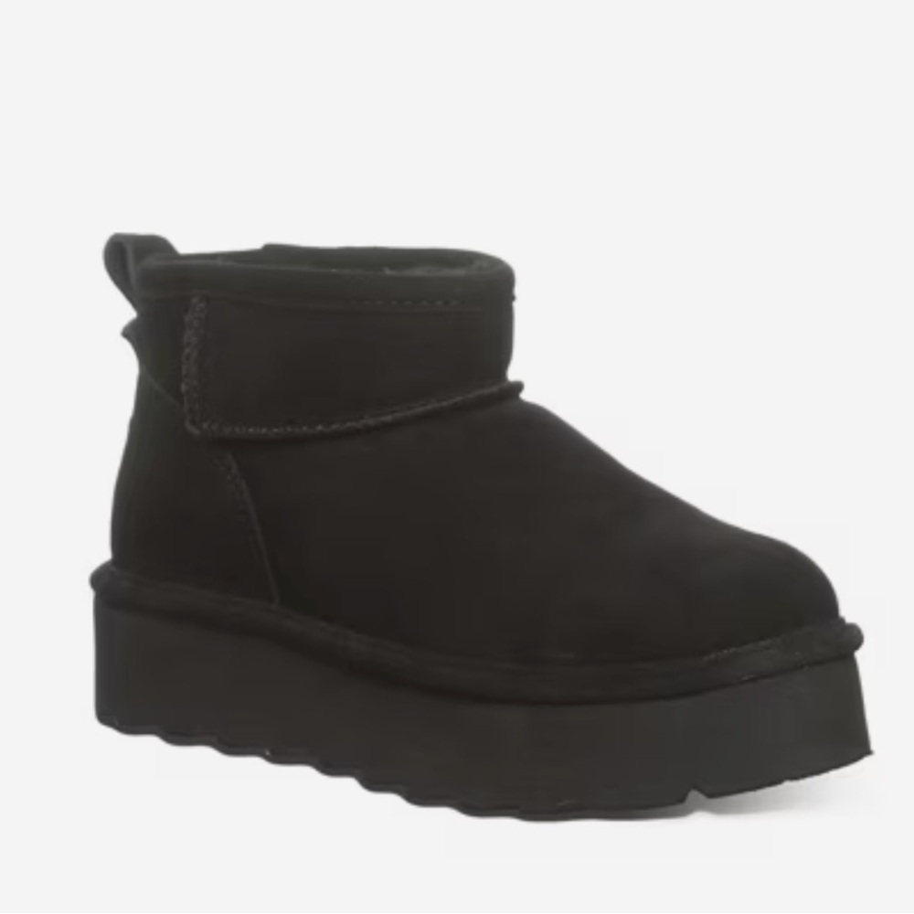 Bearpaw Retro Shorty Bootie Black Suede Size 7 Shearling